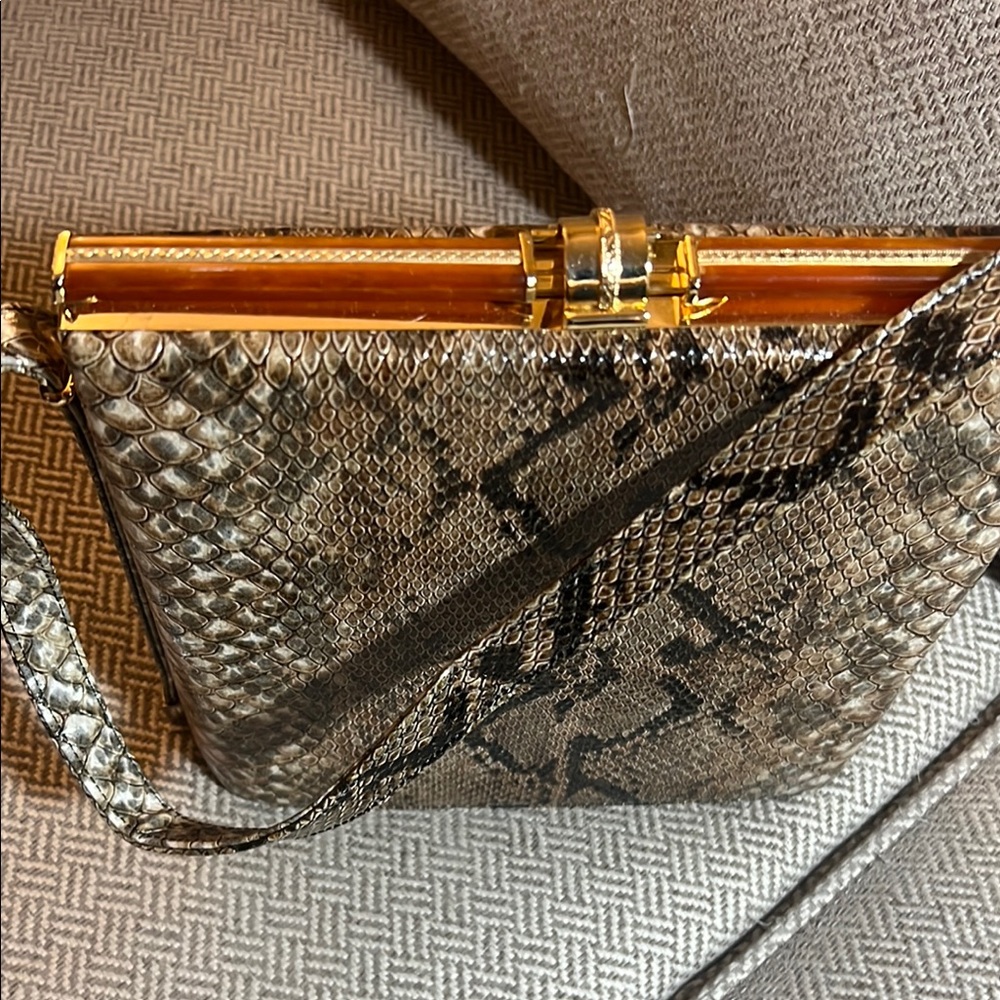 Brown And Black Python Print Shoulder Bag With Ch… - image 2